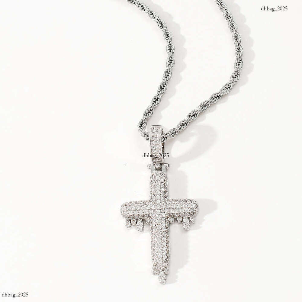 Necklace Water Drop Micro Paved Moissanite chain Unisex Cross Pendant Hip Hop Accessories