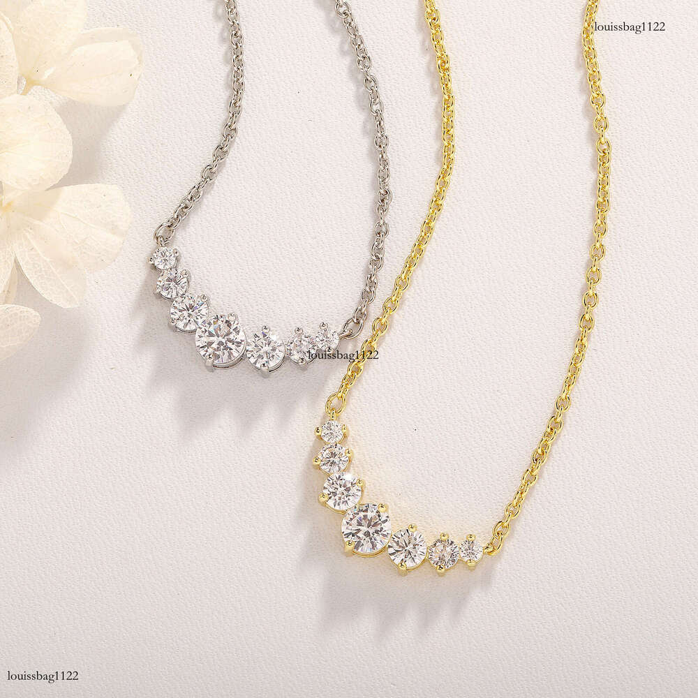 New Sterling Silver Micro-inlaid Gold-plated Smile Necklace for Women Simple Fashion Inlaid Moissanite chain Full Dia Clavicle Chain Pendant
