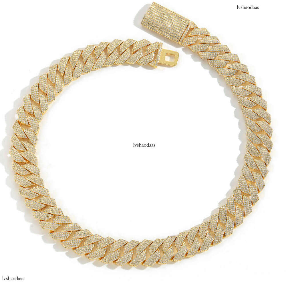 Meisa New 18MM Four-Row Moissanite chain Dia Cuban Personality Trend Necklace Men's Micro-Inlaid Hip-Hop Chain