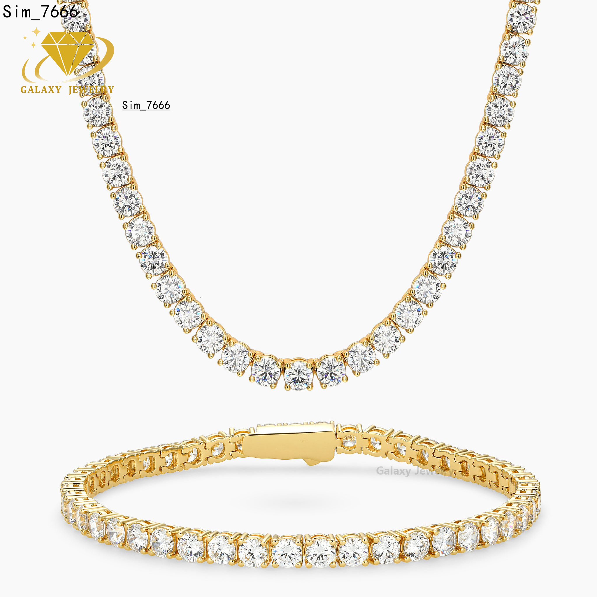 Fashion Jewelry Tennis Chain Custom 10K 14K 18K Solid Gold Iced Out Moissanite Diamond Tennis Chain Bracelet Necklace Men Women