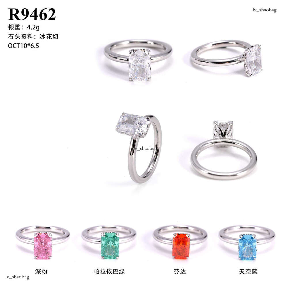 Hip-Hop Silver Inlaid Colorful Ice Flower Cut 10*6.5 Zircon Women's Ring Simple Fashion Style