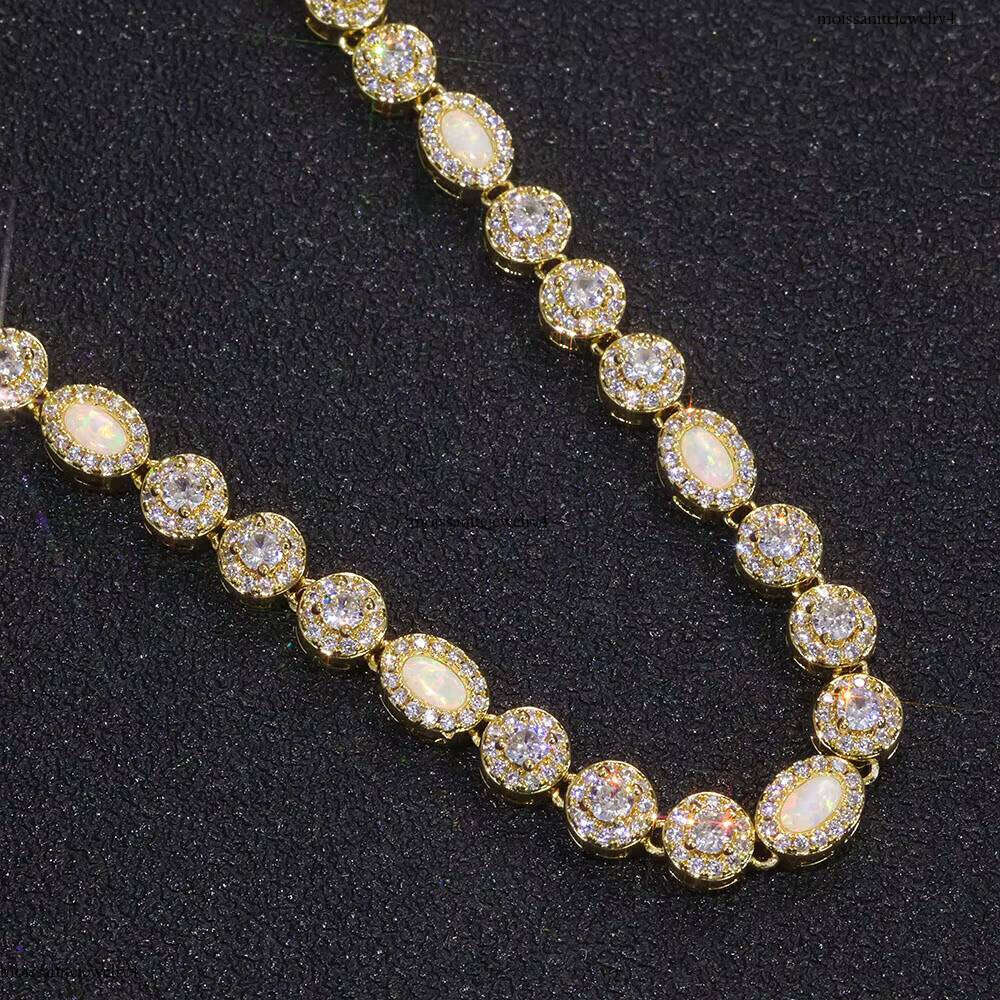 NUOYA 6mm Micro Opal Clear Multi Gemstone Link Chain Brass Bracelet Iced Zircon CZ Jewelry Gift for Women Men
