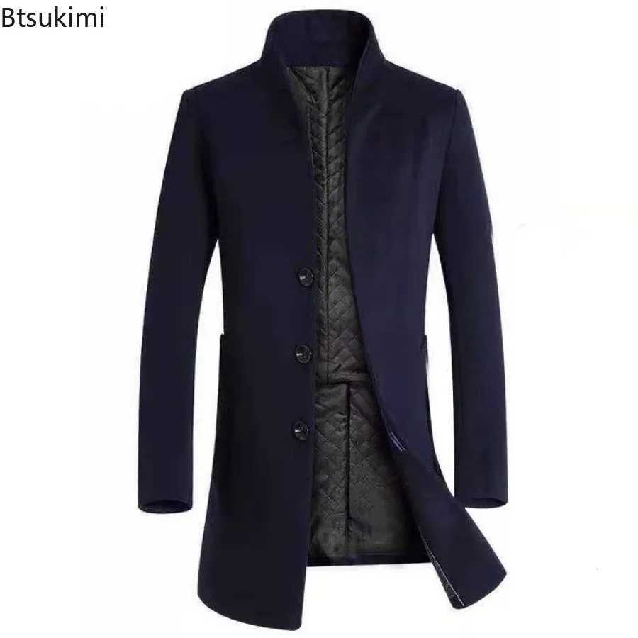 2025 Mens Autumn Winter Long Woolen Blazers Thickened Business Trench Coats Men Casual Slim Stand Collar Warm Windbreaker Jacket XJ250809