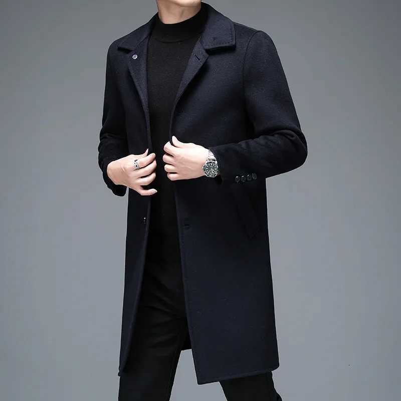 Quiet Luxury Men Wool Blend Overcoat Black Navy Gray Warm Cashmere Coat Back Split Winter Autumn British Style Garment OOTD XJ250809
