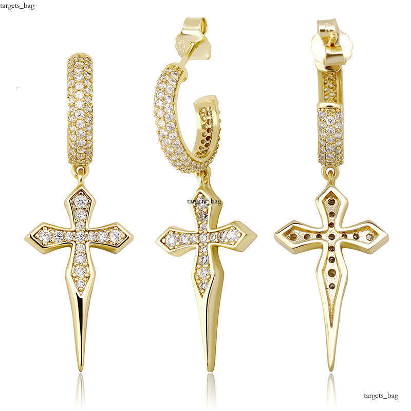 INS Hip-Hop Cross Zircon Full Hoop Studs Unisex Personality Fashion Trendy Earrings Jewelry