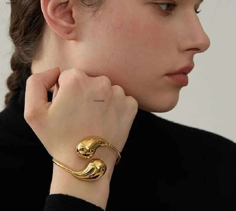 Stainless Steel 316 Water Drop Hollow Adjustable Bracelet Bangle for Women Gold PVD Rust Proof Unusual Jewelry