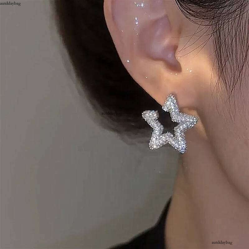 2025 Choucong Korean Ins Top Sell Jewelry Sterling Sier Pave White 5A Cubic Zircon CZ Dia Party Elegant Lady Women Star Stud Earring Gift