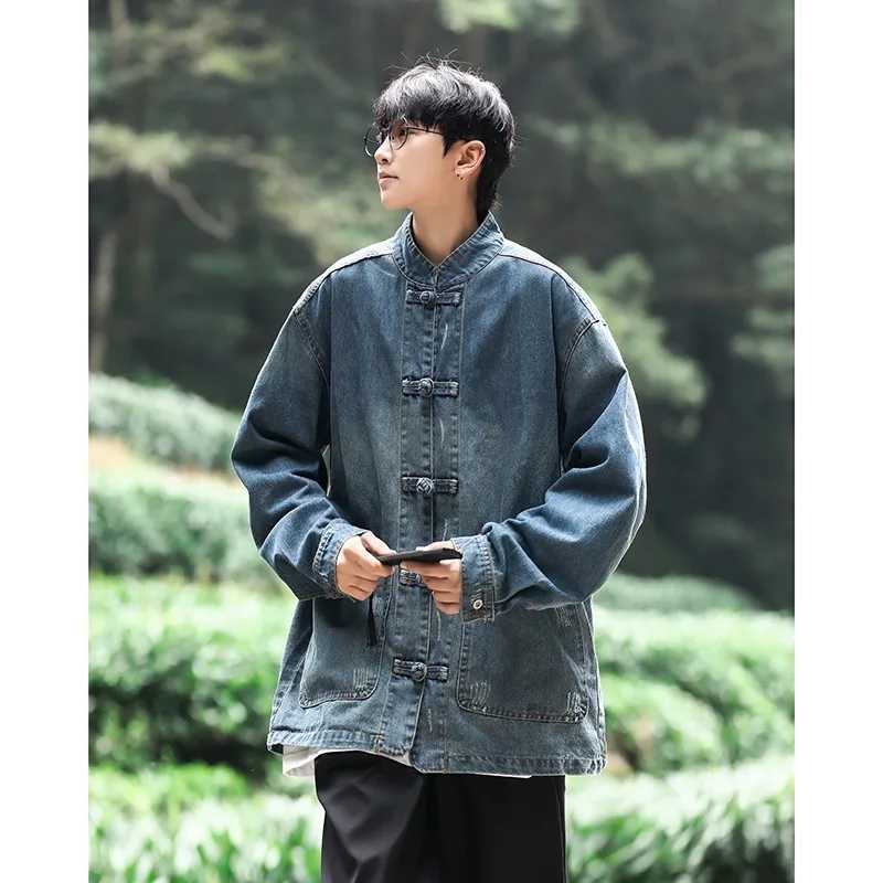 Denim Jackets Mens Jacket Mens Outerwear Autumn Winter Mens Chinese Tang Dress Wash Denim Tops Mens Jacket W250809