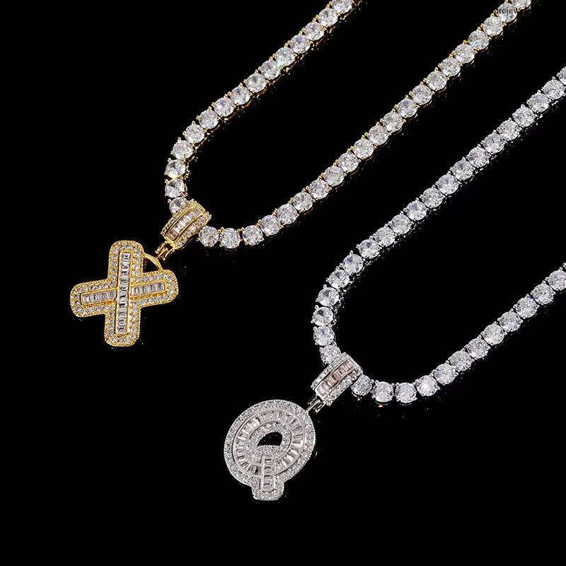 Iced Out Baguette Initials Pendant Men's Hip Hop Name Plate Letters Necklace for Men