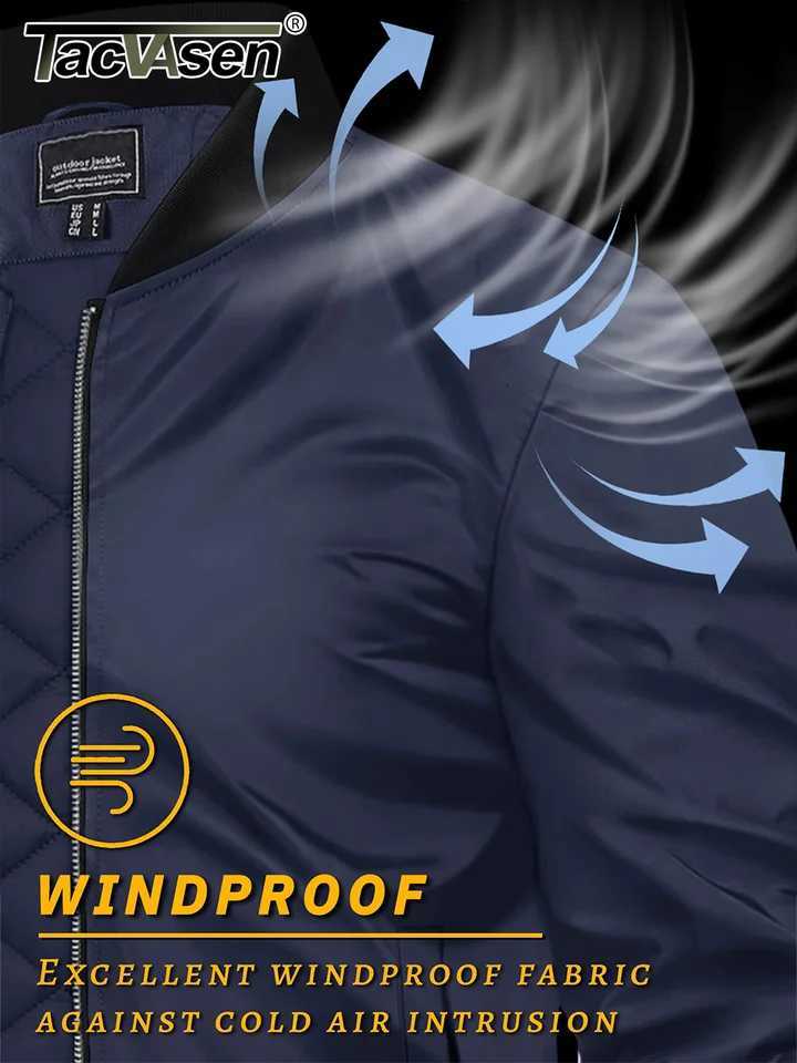 TACVASEN Winter Bomber Jackets Mens Thick Warm Padded Pilot Jacket Outdoor Windproof Waterproof Hiking Jacket Windbreaker W250809