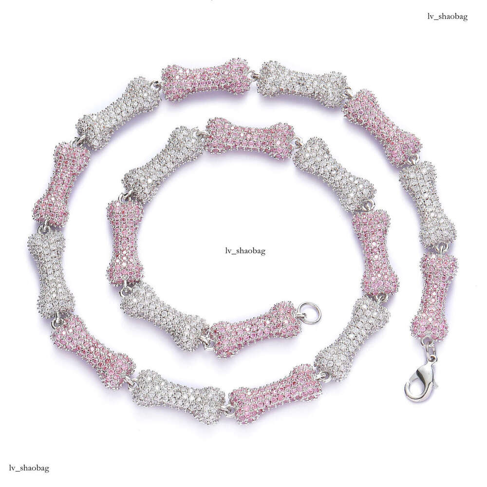 New Bone 10mm Full Moissanite chain Pink Choker Personality Unisex Hip Hop Necklace