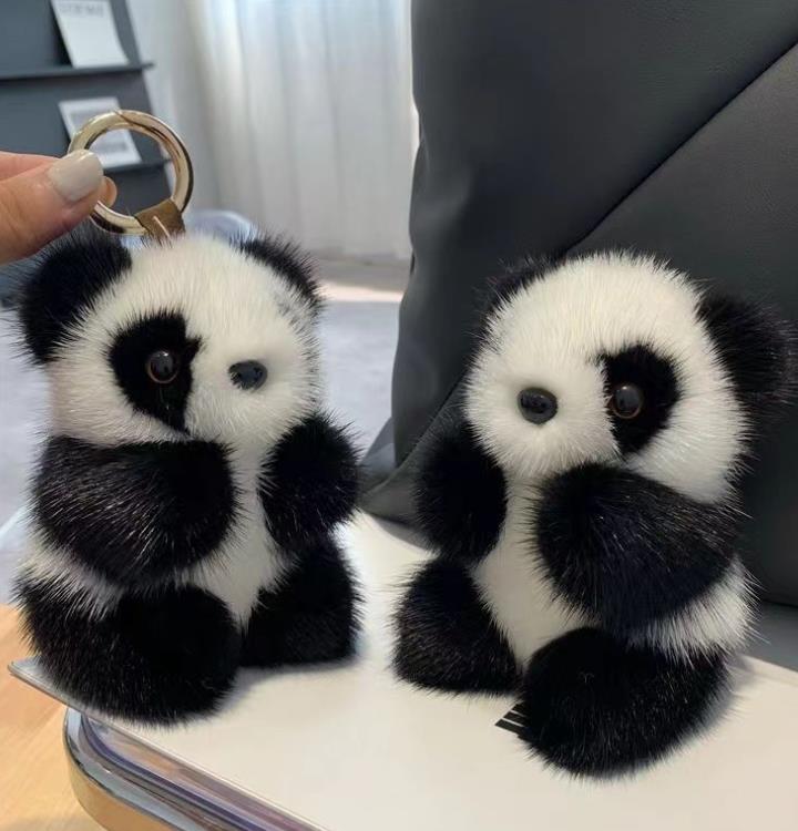 quality jewelry Cute and furry panda keychain backpack pendant versatile panda key holder for keys 250708