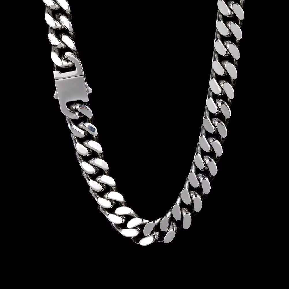 Hip Hop High Polished Stainless Four Sided Grinding Cuban Chain Titanium Steel Spring Clasp Necklaces Fine Jewelry