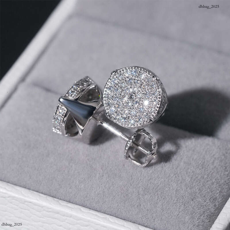 ICED OUT New Hip-Hop Moissanite Full Inlay Sier Plated Gold Unisex Versatile Earrings Accessories