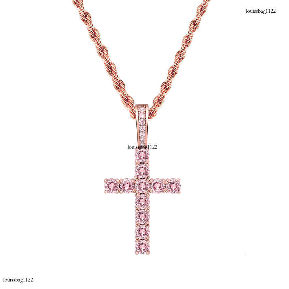 Hip Hop Cross Full Color Moissanite chain Pendant Fashion Personality Trendy Unisex Versatile Necklace Jewelry