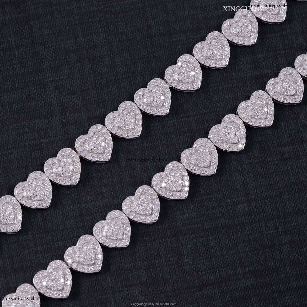 GRA Pass Tester Necklace 10mm S Sier VVS Moissanite iced out Dia Heart Shape Cuban Link Chain