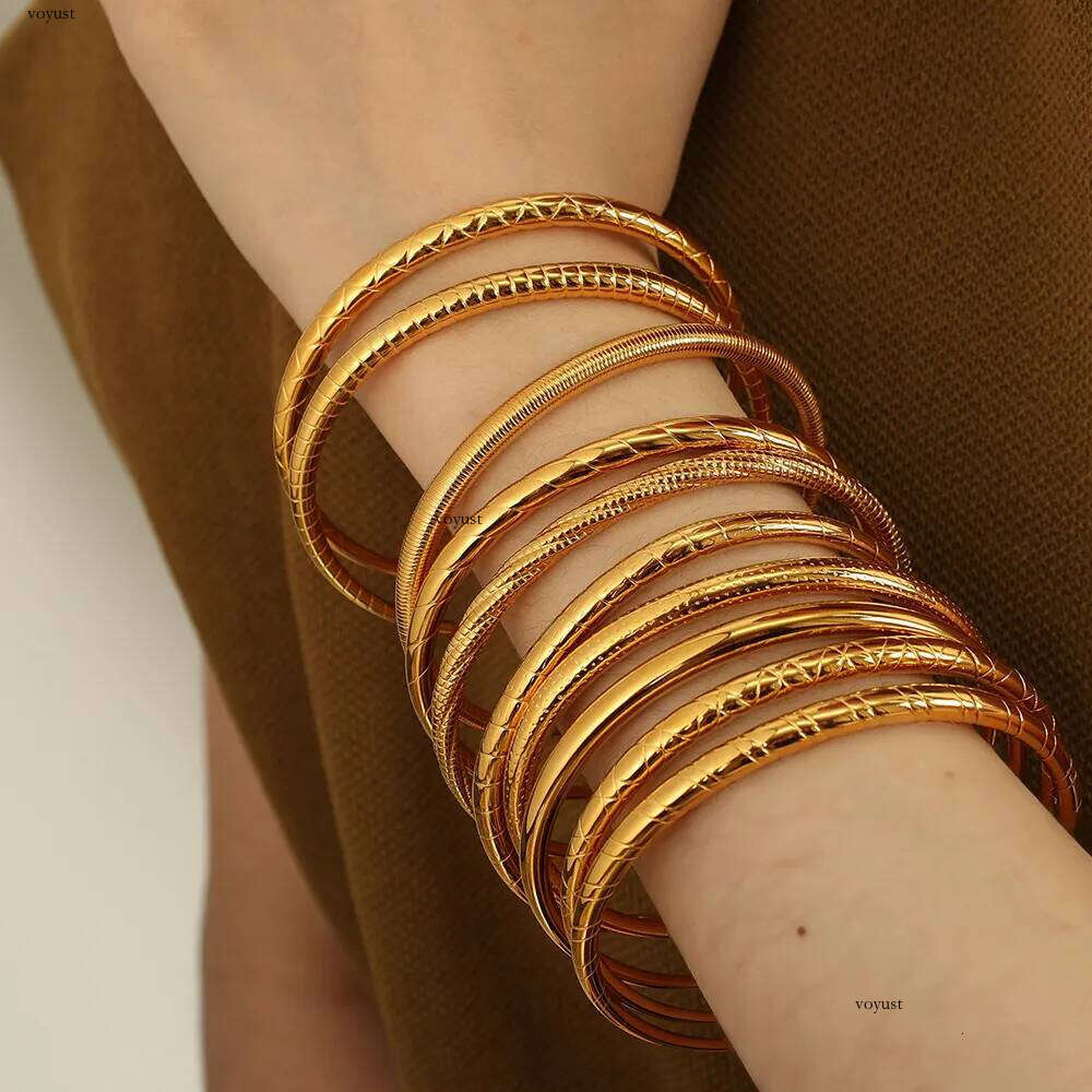 10 Styles Tarnish Free Gold Plated 316L Stainless Steel C Shape Cuff Bracelet Bangle for Women