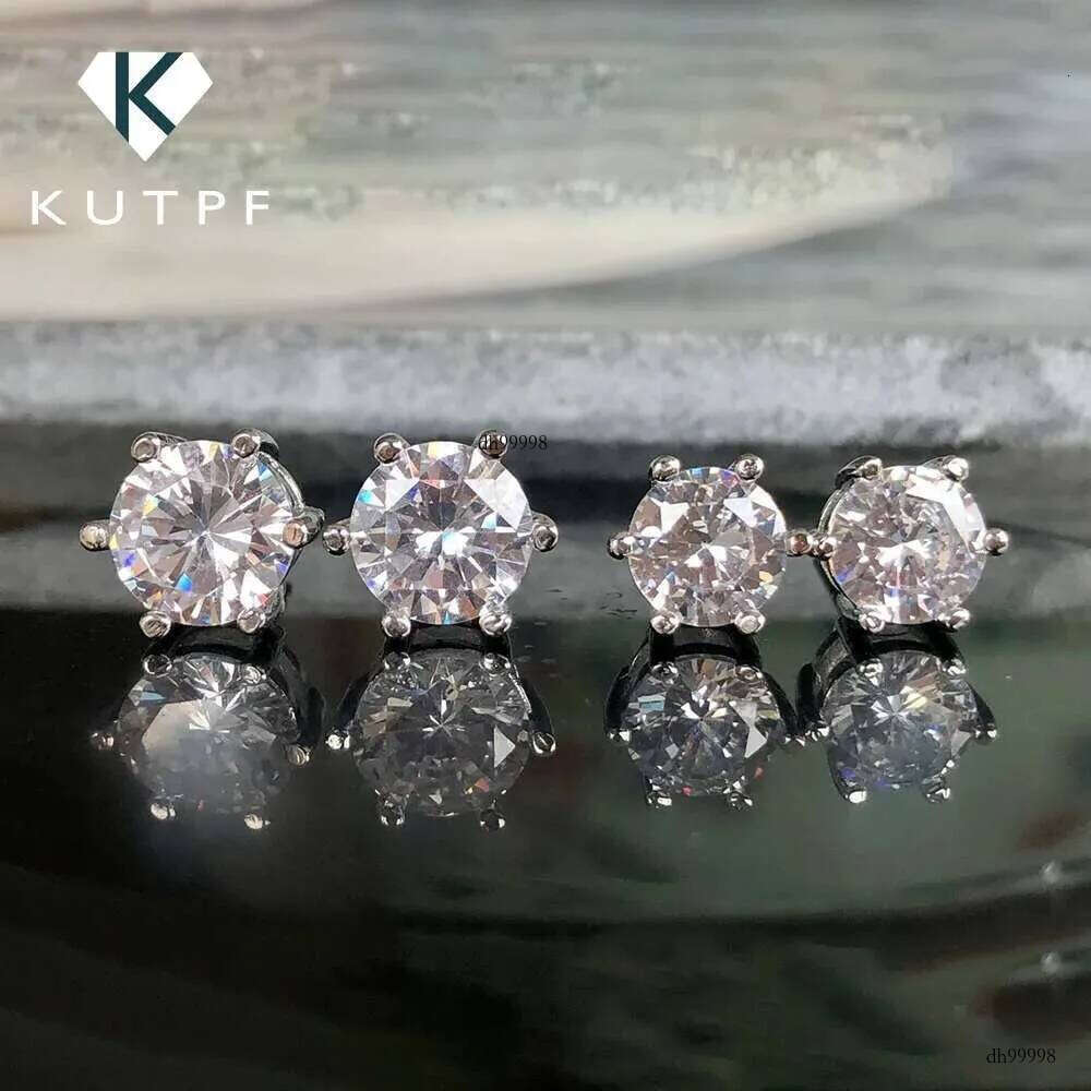 0.5-3ct Round Brilliant Cut Moissanite Solitaire Dia Stud Earrings 6-Prong Set Sier Plated Gold Ear Studs with GRA