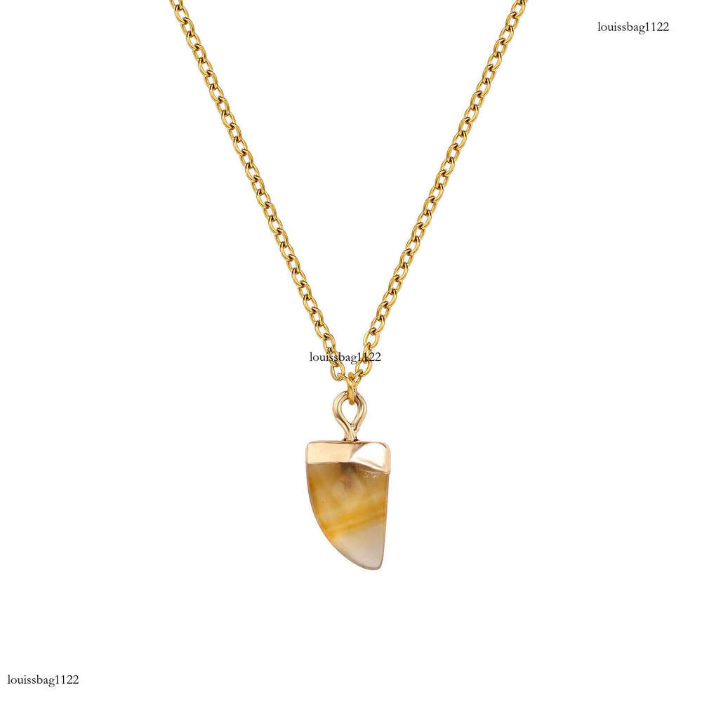 Agate Moon Natural Wolf Tooth Pendant Crystal Raw Stone Necklace