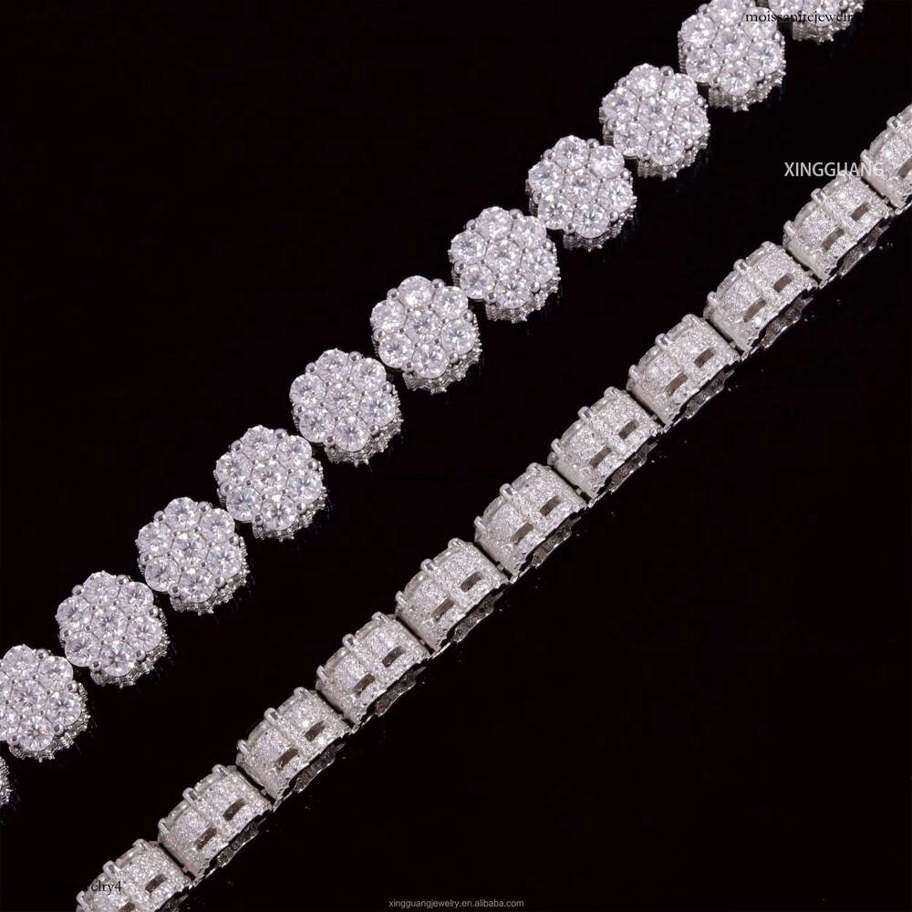 100% Pass Tester Flower Design Dia Solid Sier Hip Hop For Men Women VVS Moissanite Cuban Bracelet