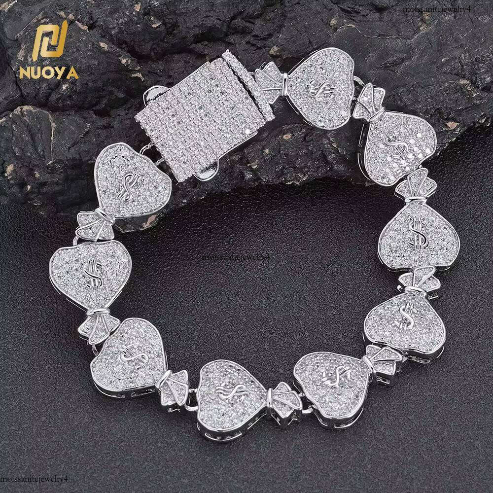 NUOYA Women's Dia Sier Gold Color Micro Pave Shiny Zircon Iced Jewelry Money Bag Link Chain Bracelet