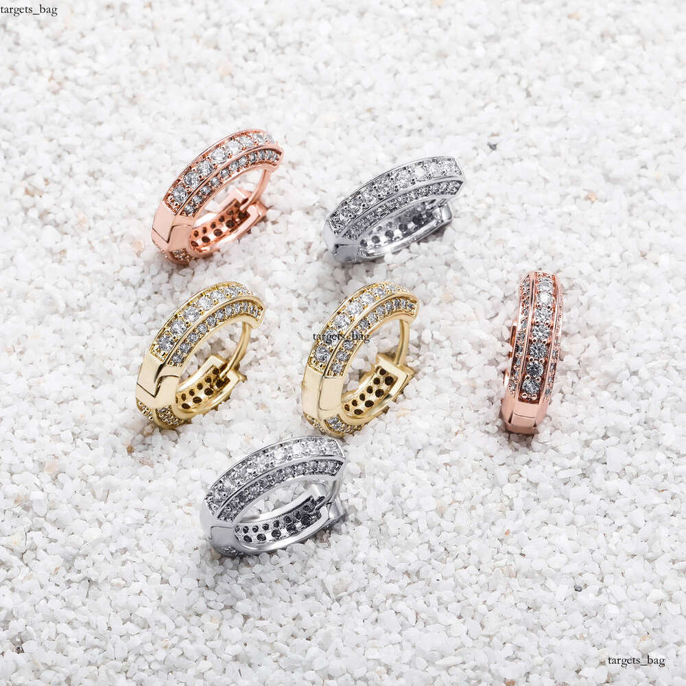 Hip Hop Three Row Zircon Round Unisex Personality Simple Stud Earrings Jewelry