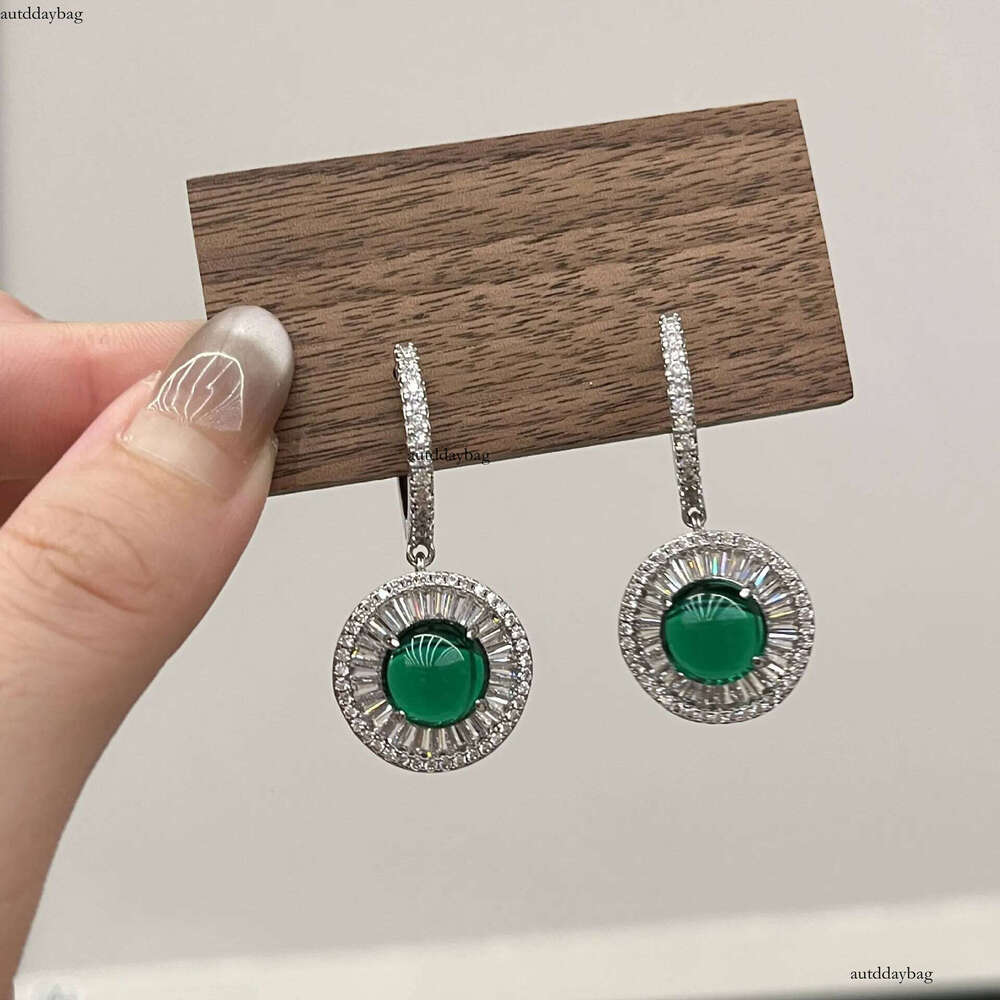 2025 Choucong Brand New Unique Dangle Earrings Jewelry Sterling Sier Circle Emerald Jade Pave 5A Zircon CZ Dia Party Women Wedding Drop Earring Gift