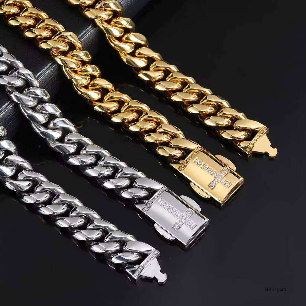 NUOYA 12mm Iced Clasp Sier Miami Stainless Steel Cuban Link Chain Jewelry Necklace