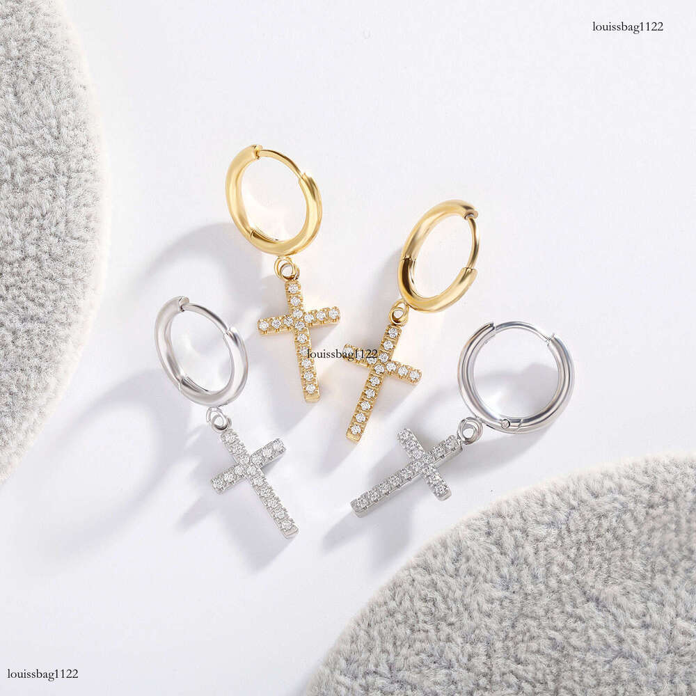 Fashion Sterling Silver Zircon Cross Simple Personality Drop Earrings for Men and Women