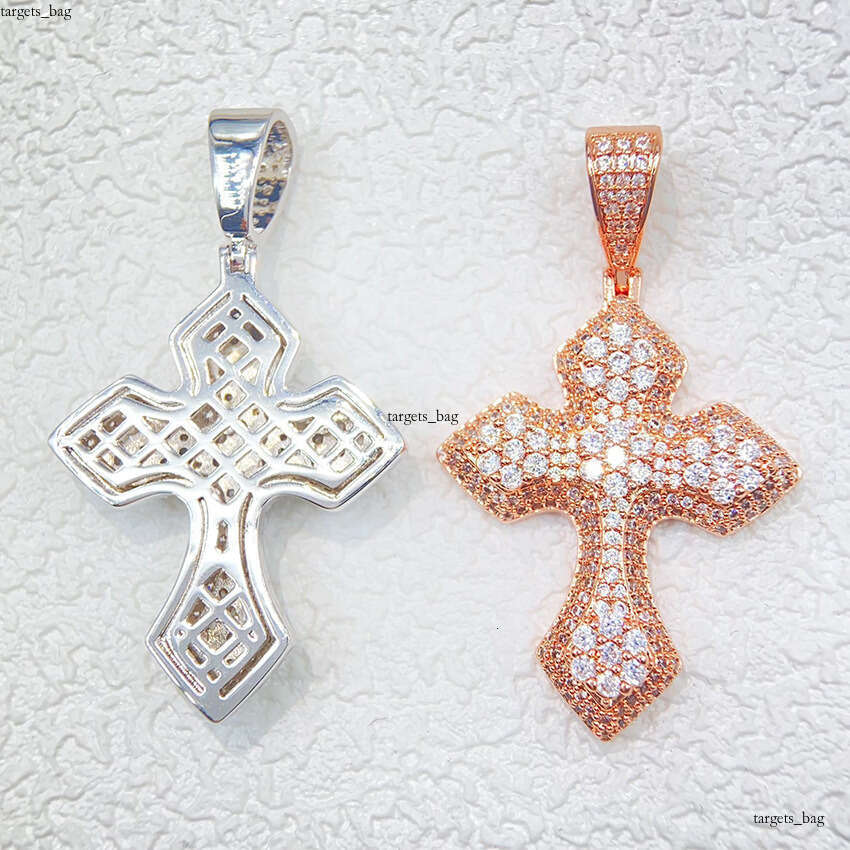 Personalized Full Sterling Silver Inlaid Moissanite chain Cross Hip Hop Jewelry Unisex Necklace Pendant