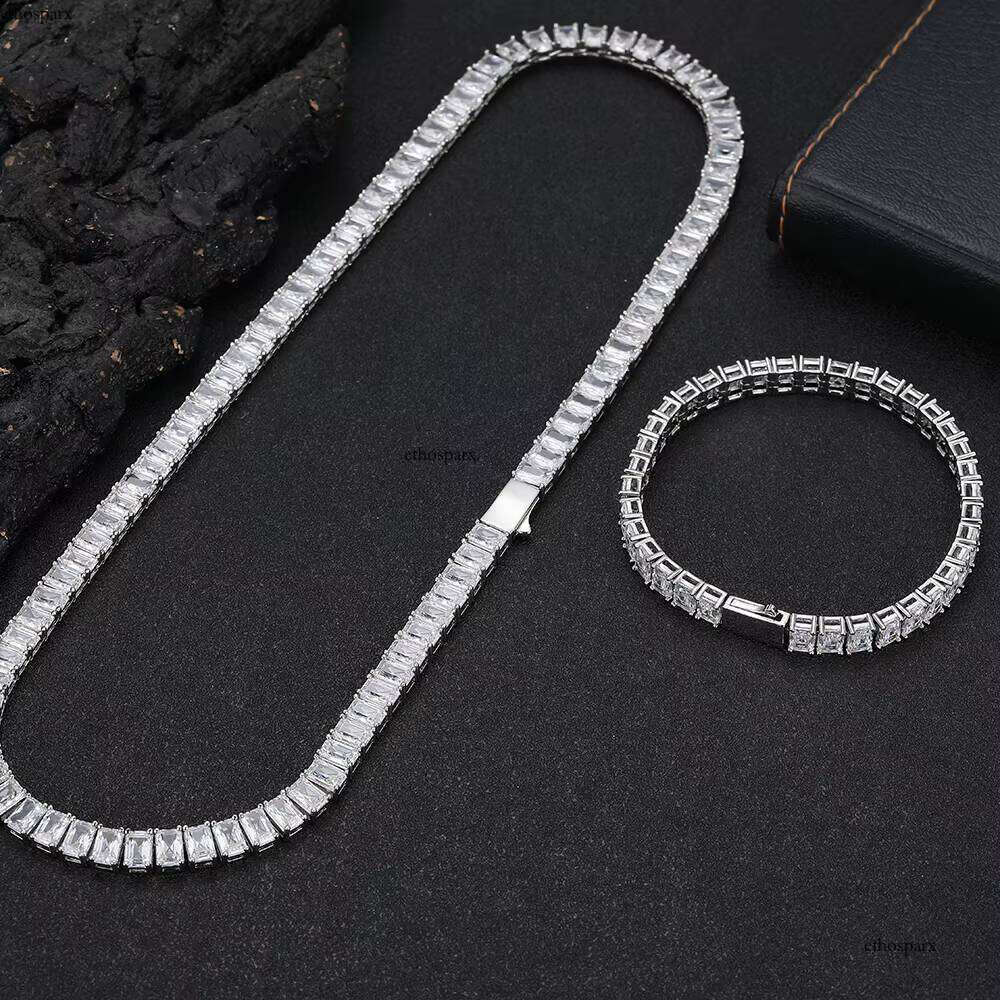 Women's Gold Plated Brass Chain Necklace 6mm Rectangular Zircon Hip Hop Fine Jewelry Tennis Chains Necklaces