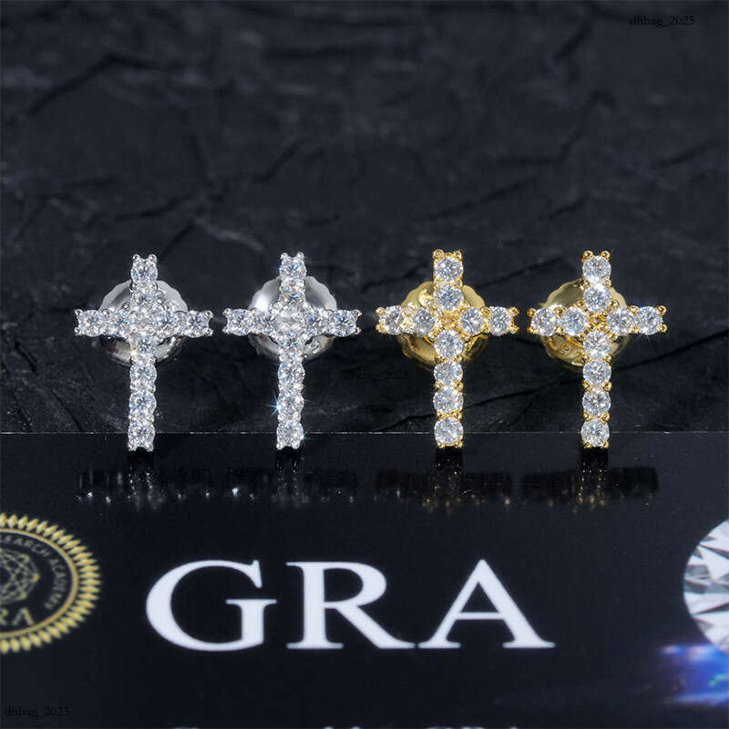 ICED OUT New Sier Inlaid Moissanite Cross Earrings