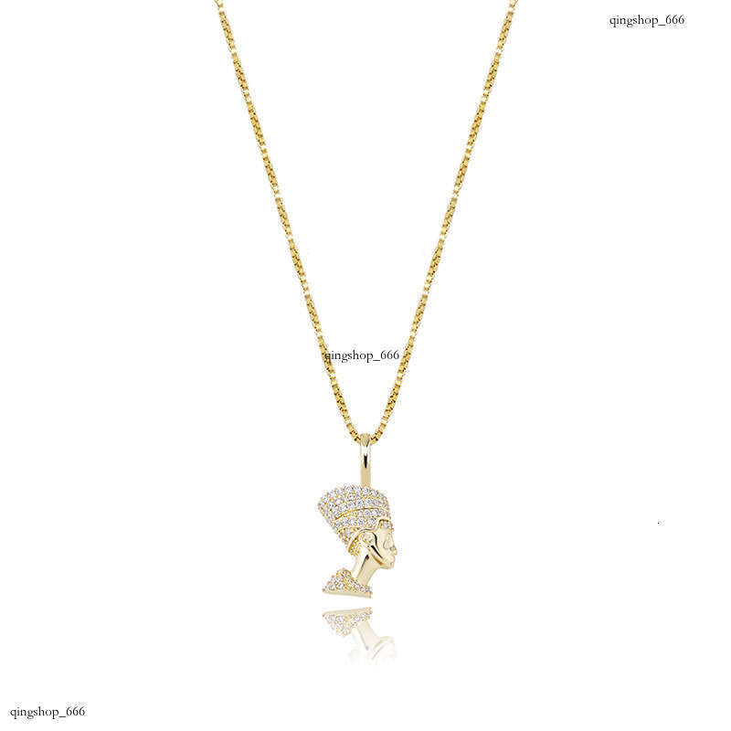 INS Nefertiti Queen Head Portrait Hip-Hop Pendant Full Moissanite chain Sier Women's Necklace