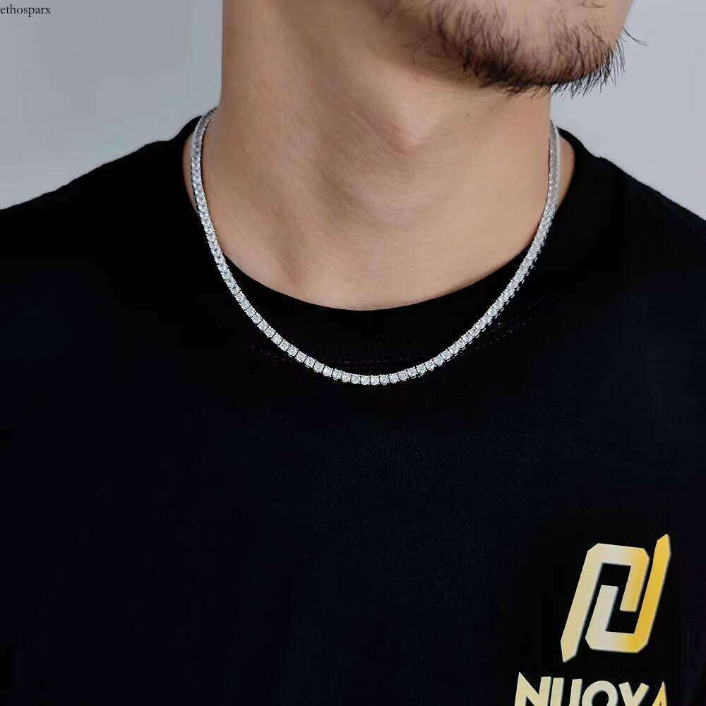 NUOYA Women's Hip Hop Iced Out Dia Fine Jewelry 3mm Sier Plated Bling CZ Tennis Chain Necklace