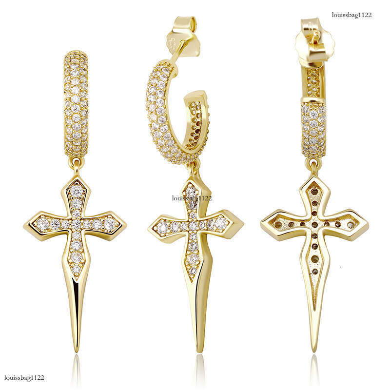 INS Hip-Hop Cross Zircon Full Hoop Studs Unisex Personality Fashion Trendy Earrings Jewelry