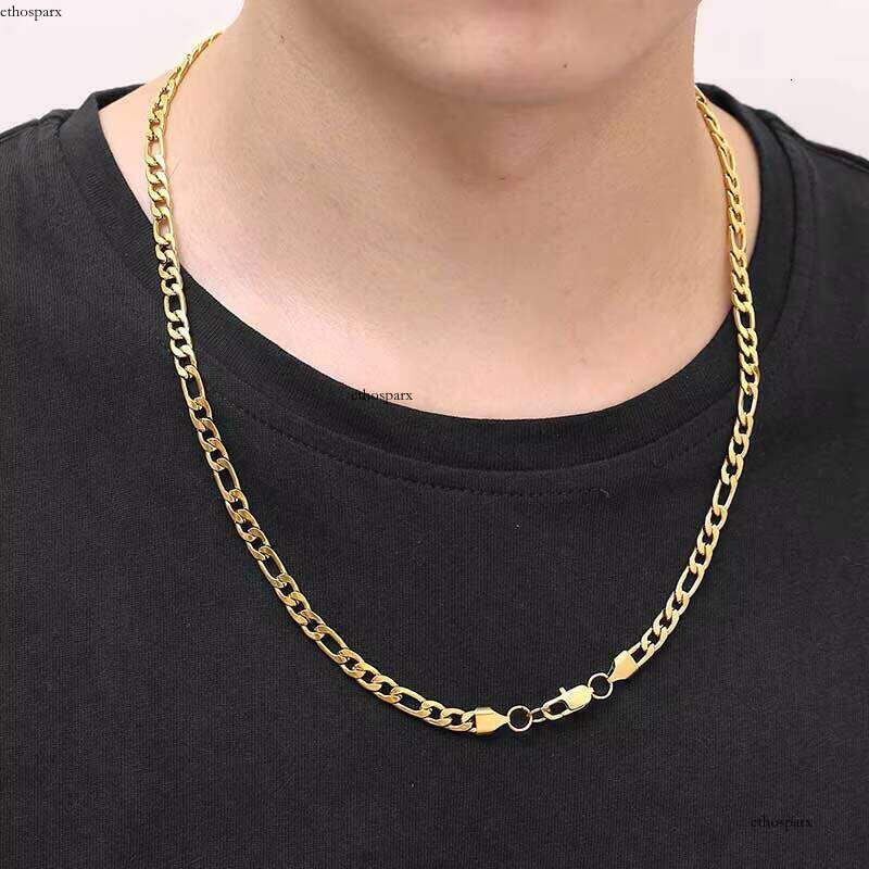 Nuoya Unisex Gold Plated Cuban Link Necklace 3/4/5/6mm Stainless Steel Hip Hop Jewelry 3-to-1 Figaro Chain for Parties