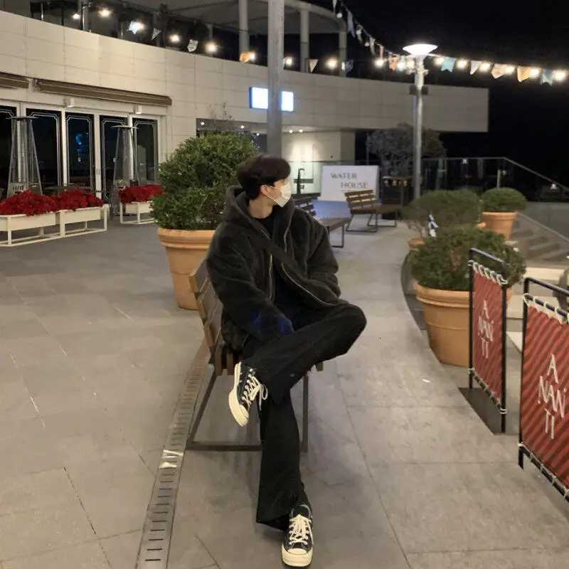 Winter faux lamb wool jacket for men padded thickened cotton clothing loose fleece jacket cotton clothing W250809