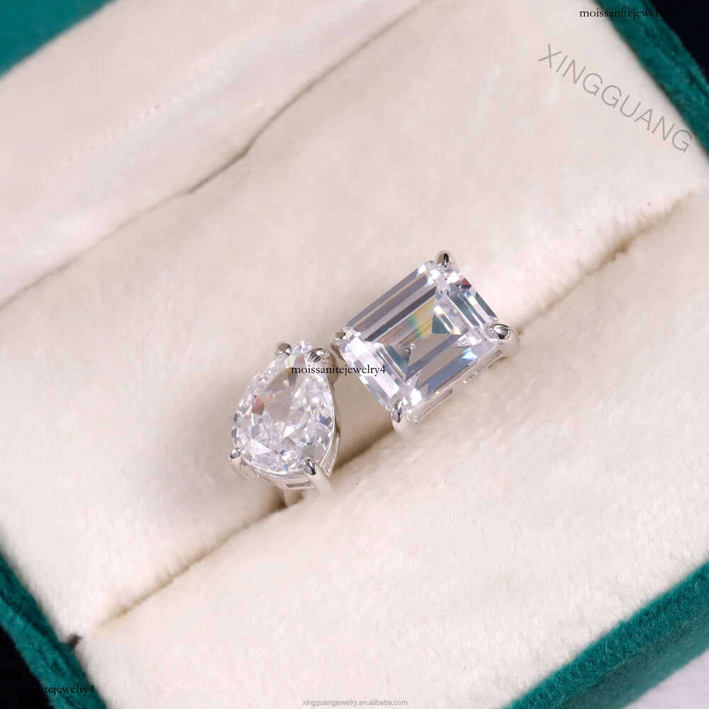 XG 4CT Emerald 3ct Pear 2stones for Women VVS Moissanite Lab Grown Dia Rings Sier Gold Fine Jewelry