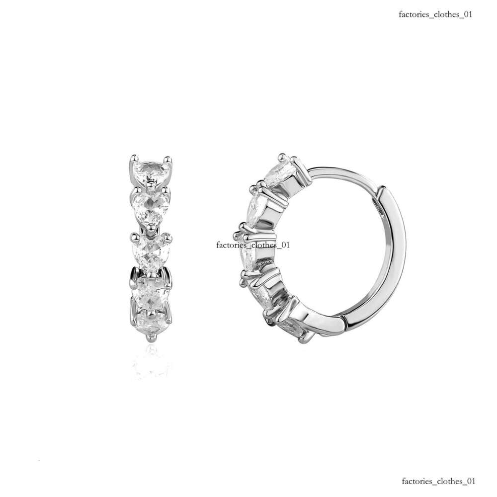 Heart-shaped Hoop Sterling Silver Zircon Bling Unisex Personality Fashion Hip-hop Earrings