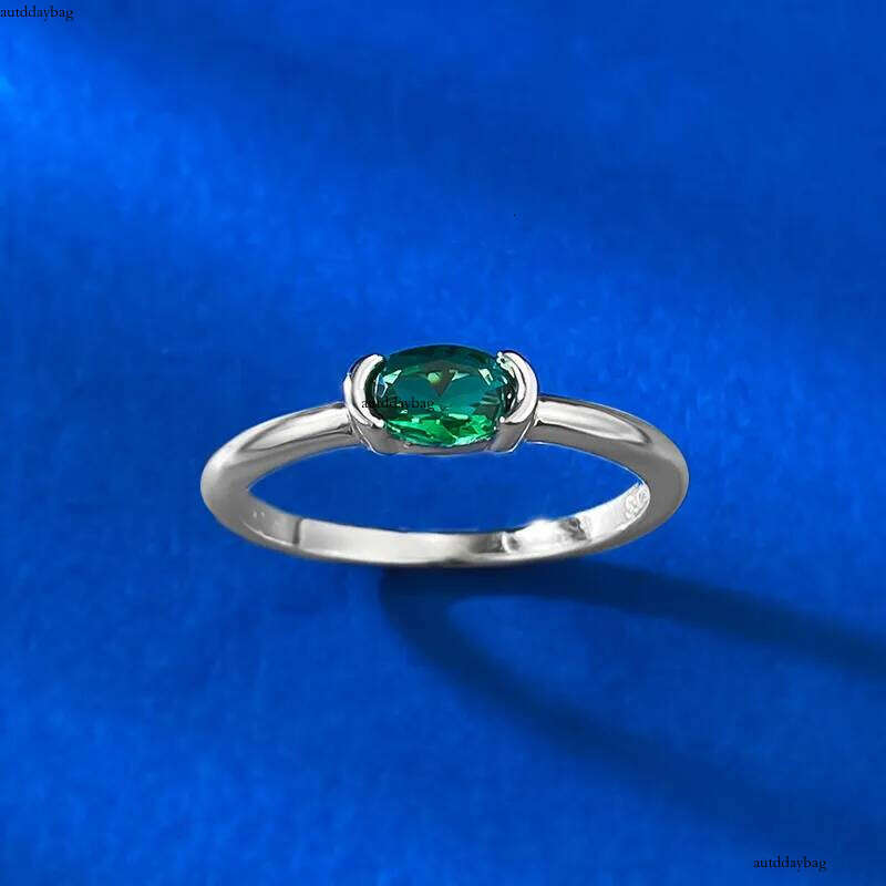 Choucong Ins Top Sell Unique Wedding Rings Simple Fine Jewelry Geunine 100% Sterling Sier Oval Cut Emerald Women Eternity Sweet Finger Ring For Lover 