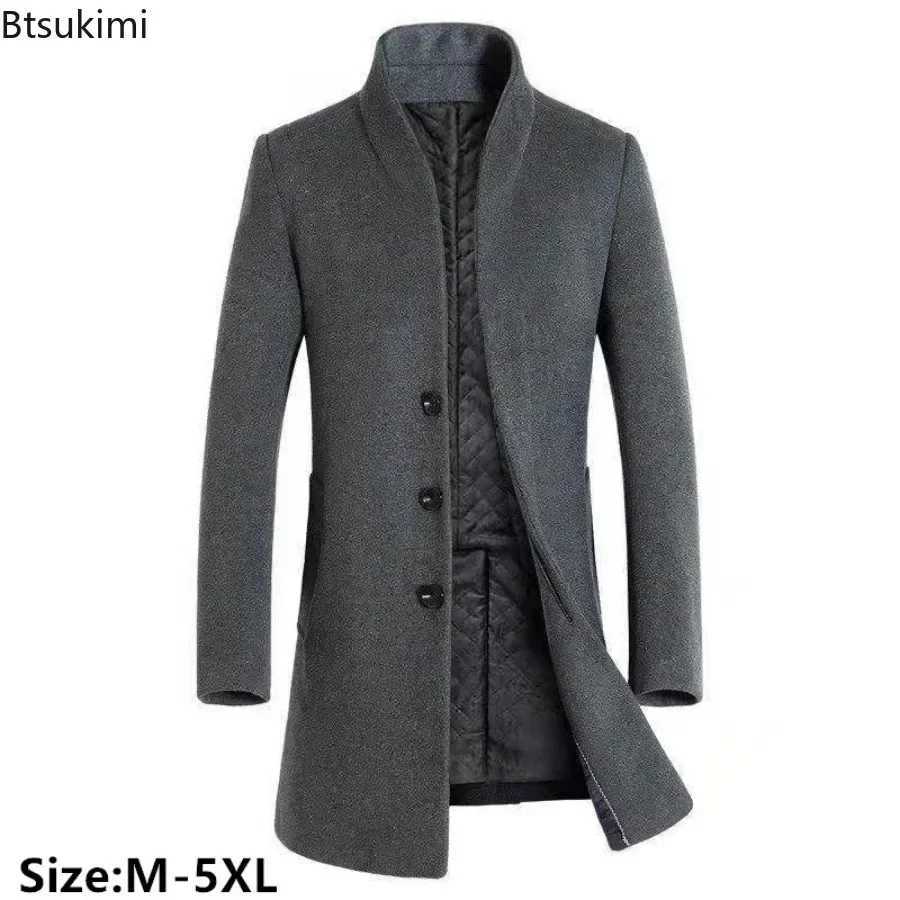 2025 Mens Autumn Winter Long Woolen Blazers Thickened Business Trench Coats Men Casual Slim Stand Collar Warm Windbreaker Jacket XJ250809