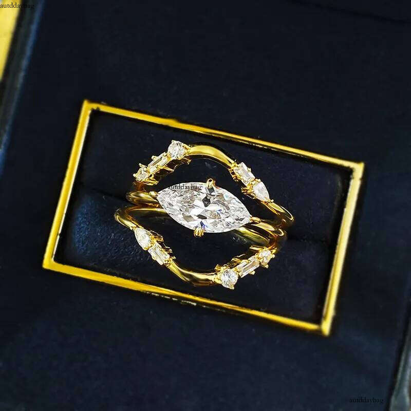 2025 Ins Top Sell 3Pcs Couple Set Jewelry 100% Real Sterling Sier Gold Marquise Cut White Moissanite Dia Party Eternity Women Wedding Ring Gift