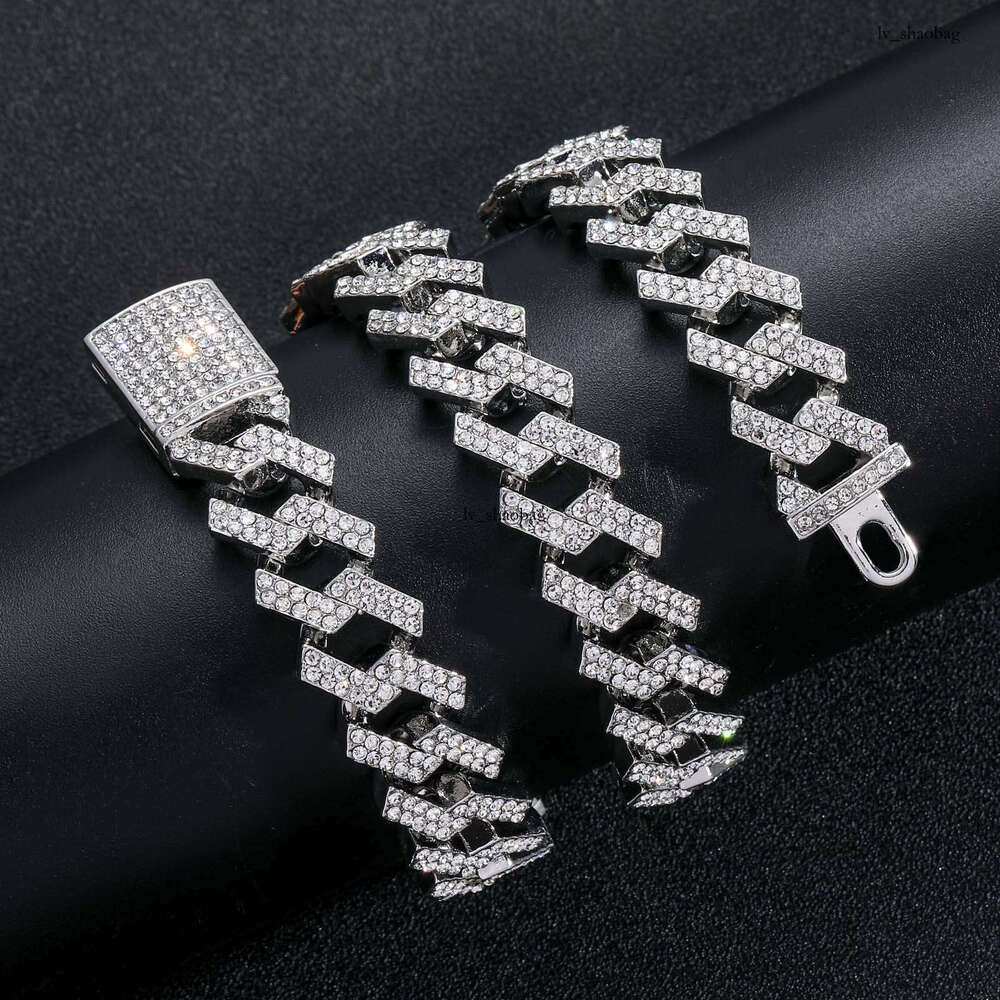 15mm Dia-Shaped Cuban Chain Alloy Inlaid with Dias Men's Cool Hip-Hop Necklace