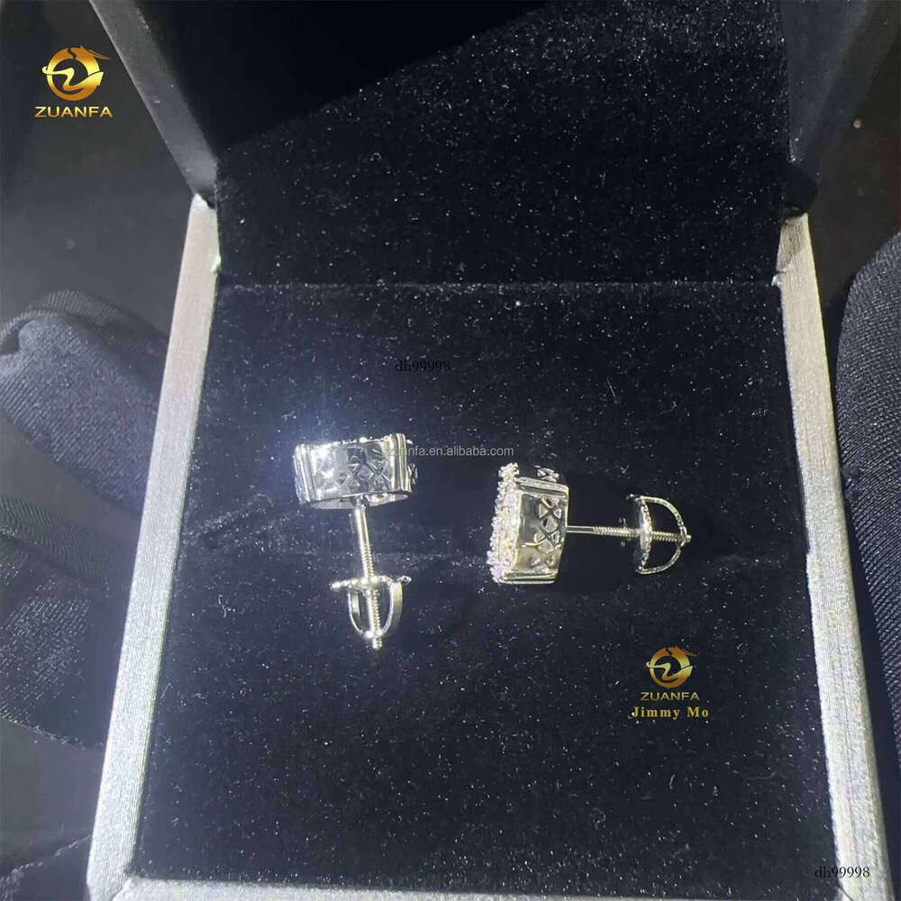 Unique Design Bulk Stock Retail Price GRA Certificate Hip Hop Earring Circle Crescent Iced Out Moissanite Dia Stud Earrings