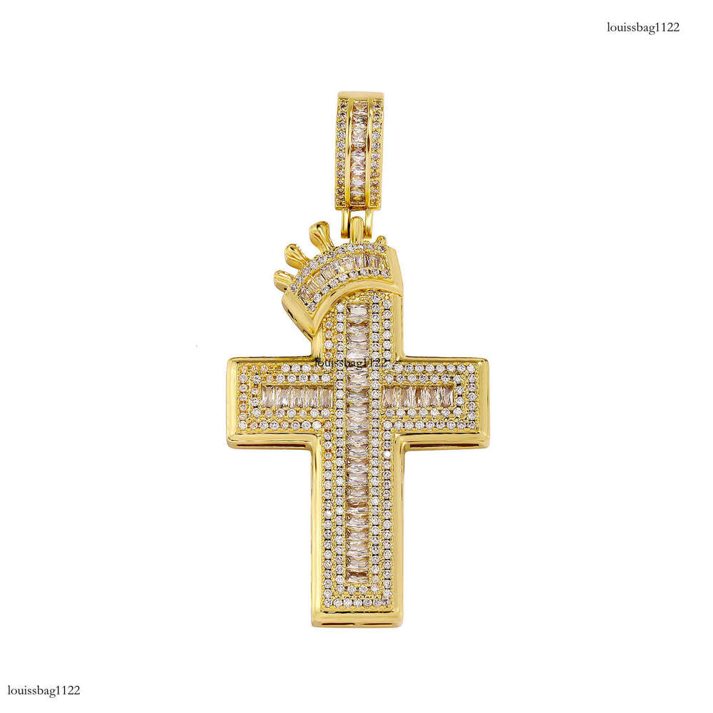 Hip Hop Crown Cross Shape Inlaid Dia Pendant Necklace Fashion Trend Unisex Cable Knit Sweater Chain