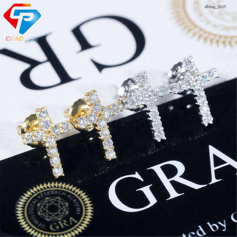 ICED OUT New Sier Inlaid Moissanite Cross Earrings
