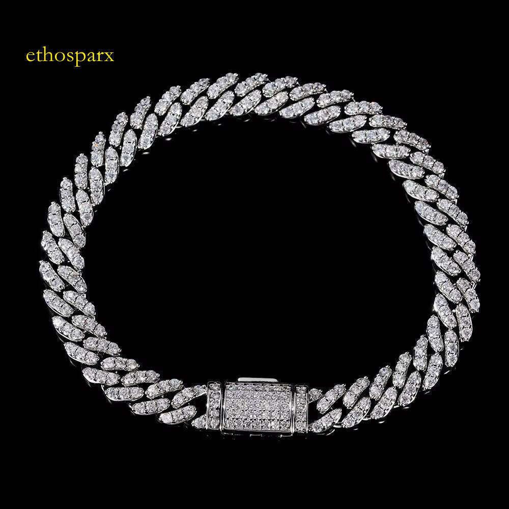 Hip Hop Jewelry 8mm Iced Out Men Dia Bracelet Single Row 3A Zircon Sier Plated Cuban Link Chain