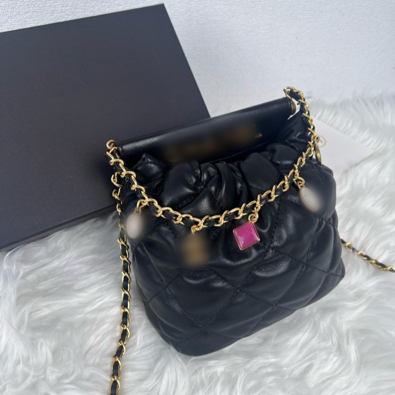 Luxury Women's Chain Gemstone Bucket Bag PU Leather Handbag VIP Gift Bags