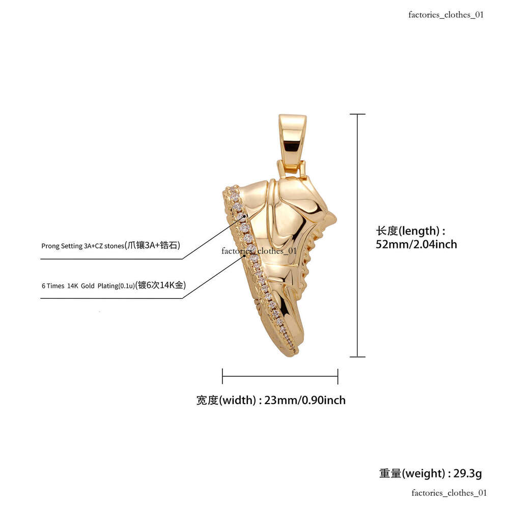 New Hip-Hop Pendant Full Dia Sneaker Necklace Sterling Silver Inlaid Moissanite chain Personality Unisex Accessories Hoodie Chain