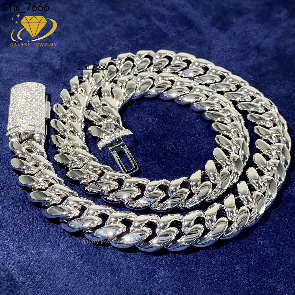 Heavy Cuban Men Chains Vvs Moissanite Iced Out Diamond Clasp Solid 925 Silver Thick Bracelets Hiphop Miami Cuban Link Chain